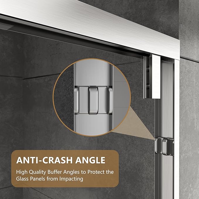 RFN 50-54" W x 76" H Framed Bypass Double Sliding Shower Door, 1/4" (6 mm) Easy-to-Clean Treated Clear Tempered SGCC Glass,Bathroom Door(Brushed Nickel, 50-54" W*76" H)