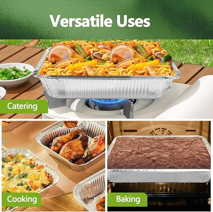 Thickened 10 Pack Heavy Duty Aluminum Pans, 9x13 Aluminum Foil Pans Disposable, Half Size Steam Table Foil Baking Tray for Cooking, Baking, Roasting & Chafing, Carton Packaging