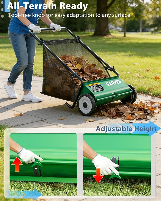 Push Lawn Sweeper, 26 Inch Extra-Wide 4-Brush System, 7 cu.ft. Mesh Bag, Heavy Duty Steel Frame, Height-Adjustable Yard & Garden Cleaner for Leaves and Grass