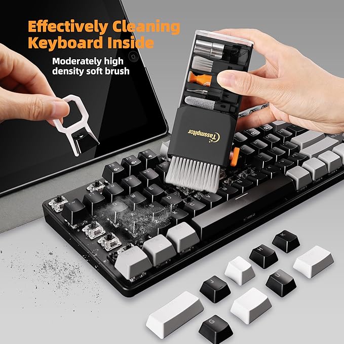 Keyboard Cleaning Kit Keyboard Cleaner, All in One Computer Screen and Laptop Cleaner, Compact Portable Electronic Laptop Cleaning Kit with Soft Brush and Spray for MacBook iPad iPhone Earbud, Black