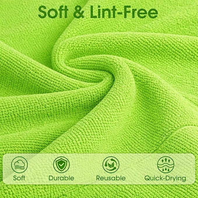 Microfiber Cleaning Cloth Roll - 100 Pack Tear Away Microfiber Paper Towels, Reusable, Washable, Scratch-Free, Kitchen Towels for Car, Home, Kitchen, Glass, Dishes (Neon Green)