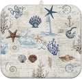 Ocean Dish Drying Mat for Kitchen Countert,Coastal Theme Farmhouse Style Microfiber Summer Drying Mat, Washable Absorbent Countertop Dish Draining Mat, 16×18 Inch