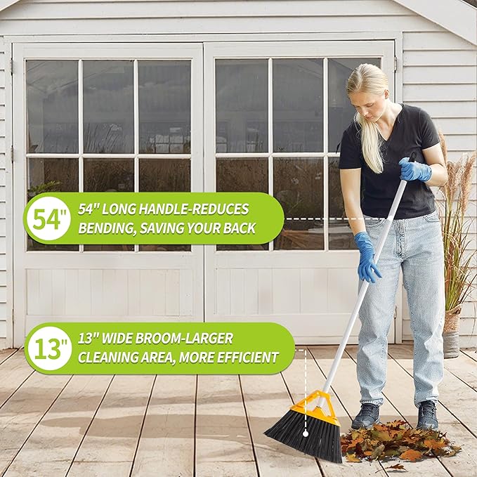 Outdoor Broom with 54'' Long Handle, Heavy Duty Broom for Sweeping Patio, Garden, Lobby, Sidewalks, Perfect for Home Kitchen Room Office Floor