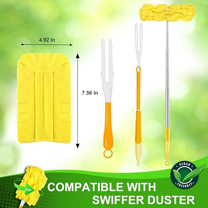 Reusable Duster Refill Compitable with Swiffer Duster - Washable Heavy Duty Dusters Refills 360 for Swiffer Duster Handle & Super Extender Handle, 4 Pack