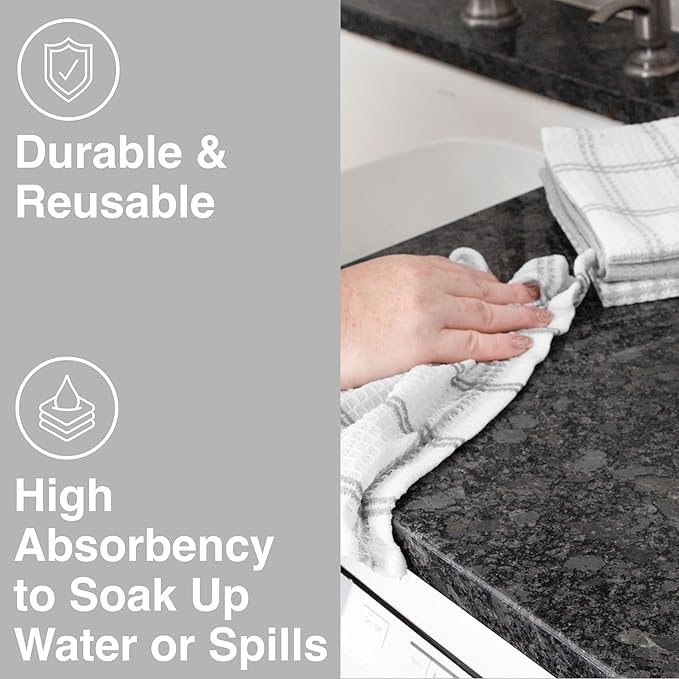 T-Fal Premium Waffle Dish Cloths: Highly Absorbent, Super Soft Long Lasting - 100% Cotton, 12"x13" Towel for Cleaning & Drying, (8-Pack), Gray