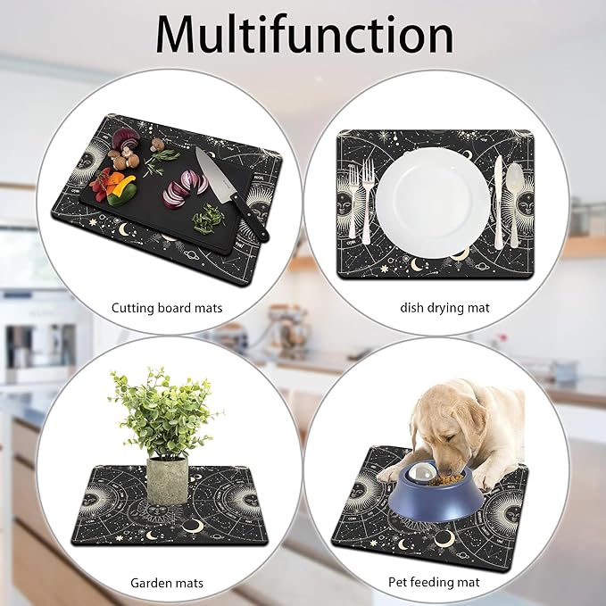 Dish Drying Mat for Multiple Usage. Super Absorbent, Easy clean, Quick dry, Cocina Accesorios for Kitchen Counter or Faucet Sink, Coffee bar, Refrigerator or Air fryer liners, 1 Pack Sunmoon