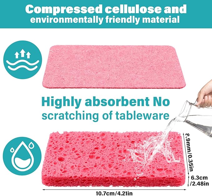 100 Pcs Kitchen Sponges Bulk, Natural Compressed Cellulose Sponges for Dishes, Non-Scratch Reusable Cleaning Sponge Soft Washing Scrubbers for Kitchen Bathroom (Multicolor)