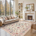 Pink Rug for Living Room Bedroom, Floral 6x9 Washable Rug,Vintage Boho Area Rug, Large Non Slip Flower Carpet for Indoor Dining Room,Girls Room,Nursery Room and Kids Room(Blush Pink 6x9ft)