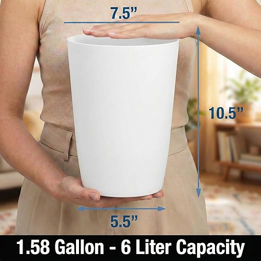 Mini Waste Basket - Durable Small Plastic Garbage Trash Can Bin - Lidless Open-Top, Slim Profile for Compact Spaces - Suitable for Home, Bathroom, Office, Bedroom, Kitchen and More, White