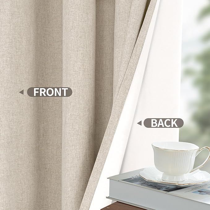 YoungsTex Oatmeal Linen 100% Blackout Curtains 72 Inch Length for Bedroom, Room Darkening Thermal Insulated Window Drapes with Grommet for Living Room Farmhouse, 2 Panels, 42 X 72 Inch
