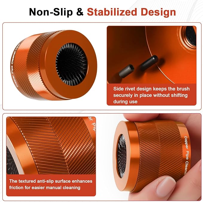 1/2" & 3/4" Copper Pipe Cleaner Set for Drill, with 1/4" Hex Shank & 6 Brush Blades & 2 Pipe Cleaning Brush, Plumbing Tools for Removing Rust, Stains & Paint from Copper & Metal Pipes, Orange