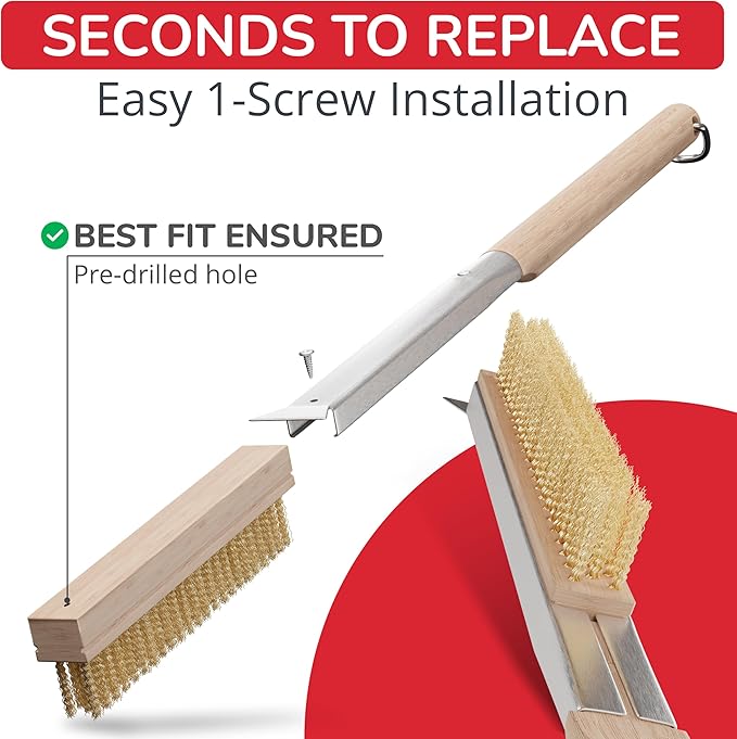 Pizza Oven Brush Head Replacement Set (2-Pack) - Official Genuine Parts for 22" & 26" Pizza Stone Cleaning Brushes - Heat-Resistant Stainless Steel Bristles