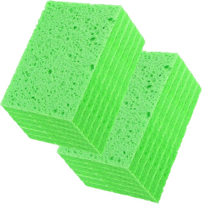 12 PCS Pop up Sponges Kitchen Cellulose Sponges 4.33 X 2.76 Inch Green Kitchen Sponge Pack for DIY, Household, Bathroom, Cars, Cleaning (Green)