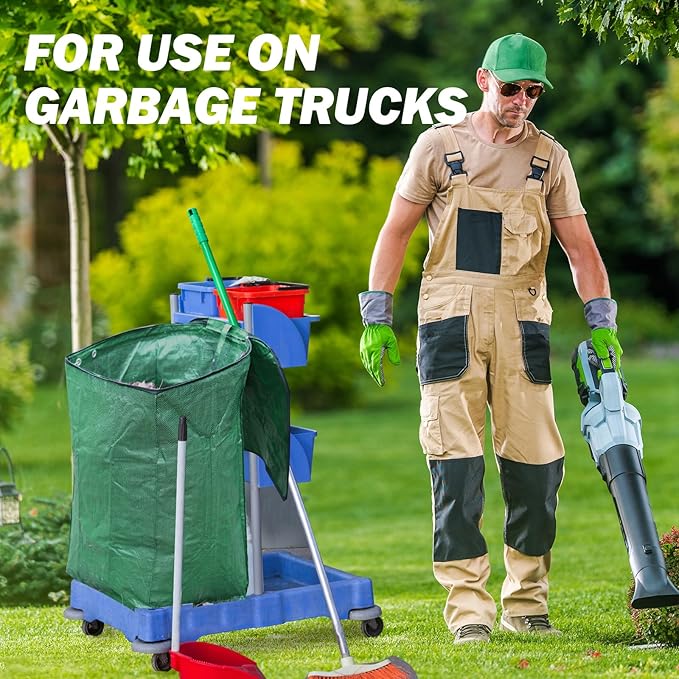 2 Pack 53 Gallons Yard Waste Bags, Reusable Heavy Duty Lawn and Leaf Bags with Lid & Gardening Gloves, Large Dustpan Lawn Bags, Collapsible Garden Waste Container for Leaves Grass Clippings Debris