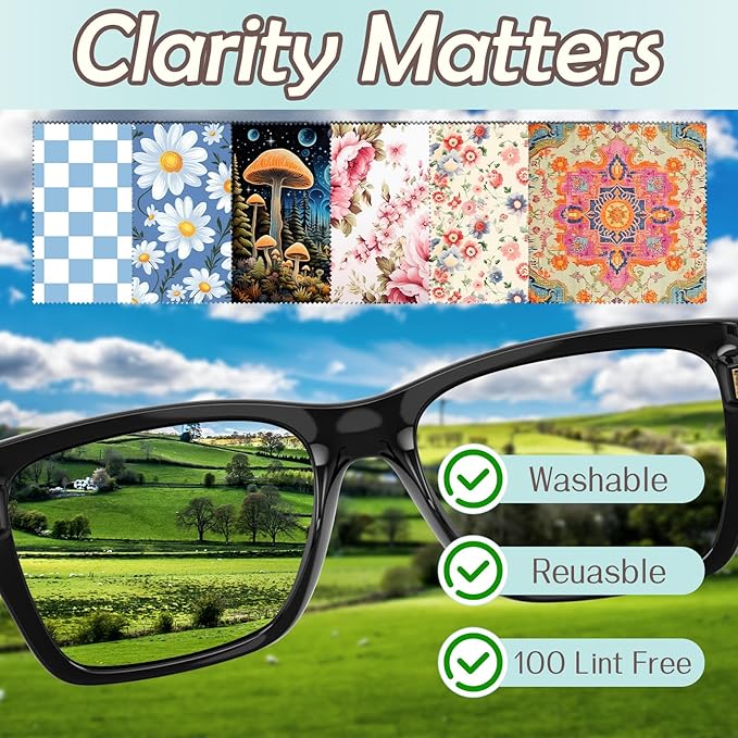 6 PCS Glasses Cleaning Cloth Eyeglass Lens Microfiber Cleaning Cloth Reusable Phone Screens Camera Cute Aesthetic Women Girls(6.3"x6.3")-Blue Pink