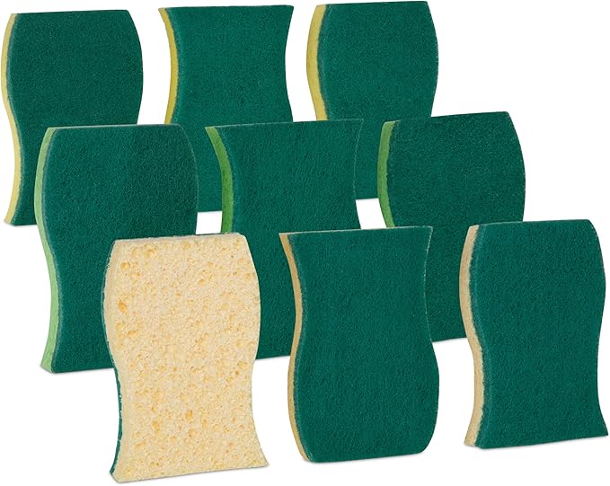 Smart Design Heavy Duty Cellulose Smart Scrub Sponge - Set of 9 - Ultra Absorbent - Ergonomic Shape - - Cleaning, Dishes, & Hard Stains - Green