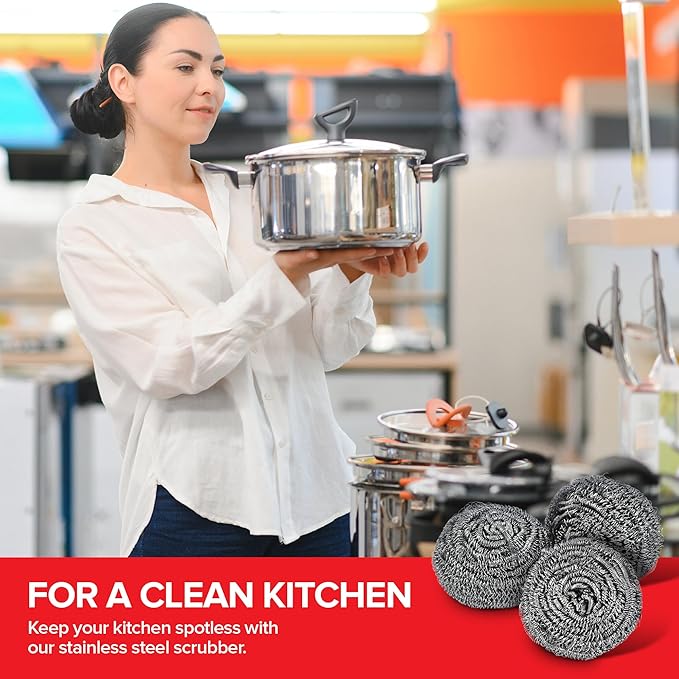 Stainless Steel Scrubber (12 Pack) Stainless Steel Wool Scrubber Sponge for Cleaning Dishes, Cast Iron Pots and Pans, Grills and Appliances, Heavy Duty Stainless Steel Scouring Pad for Tough Residue