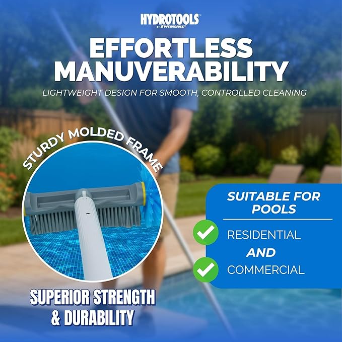 SWIMLINE HYDROTOOLS Pool Brush Head for Inground & Above Ground Pools | EZ Clip Compatible | 12.5-Inch Molded Brush with ROUND EDGE Bristles | Double Reinforced Neck for Wall, Floor & Steps