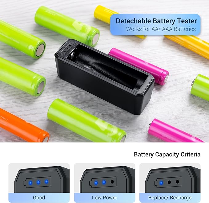 JJC Hard Case for AA AAA Battery with Tester Checker,34 Slots Battery Storage Organizer for 20 AA and 14 AAA Battery, Water-Resistant and Shockproof, AA and AAA Battery Holder Container
