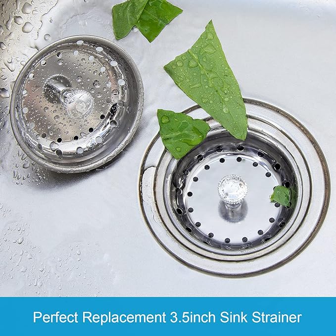 2 PCS Kitchen Sink Strainer and Stopper Combo Basket Replacement for Standard 3-1/2 inch Drain,Stainless Steel Basket with Rubber Stopper Bottom