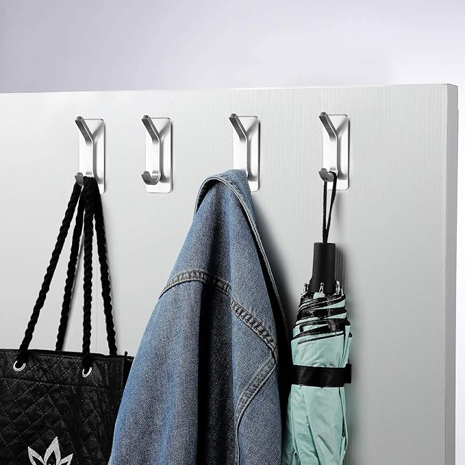 YIGII Towel Hook/Adhesive Hooks - Wall Hooks for Coat/Robe/Towels Stick on Bathroom/Kitchen 4-Pack, Stainless Steel