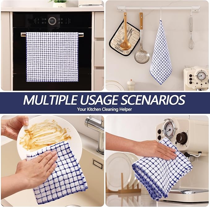 Homaxy Kitchen Towels and Dishcloths Set, 16 x 25 and 12 x 12 Inches, Set of 8 Cotton Terry Kitchen Dish Towels, Super Soft and Absorbent Dish Cloths, Blue
