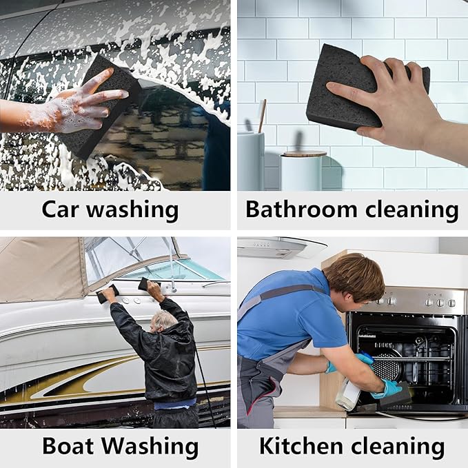 Cleaning and Washing Sponge, 3 Pack Large Extra Thick Heavy Duty Sponge Multi-Purpose for Kitchen Bathroom Bike Boat Car, Natural Cellulose Sponges 4" X 6" X 2" (Black)