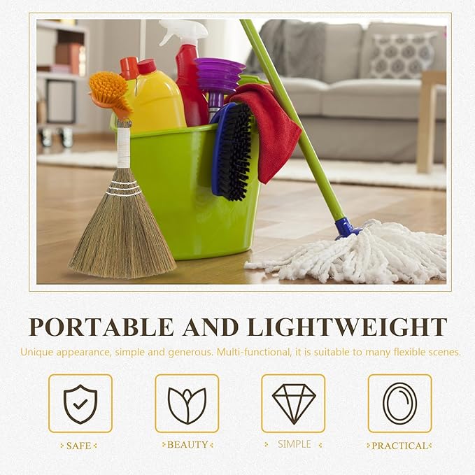 NUOBESTY Small Hand Broom Corn Whisk Broom 20x28cm White Handle Straw Household Cleaning Tool for Home Office Dust Removal
