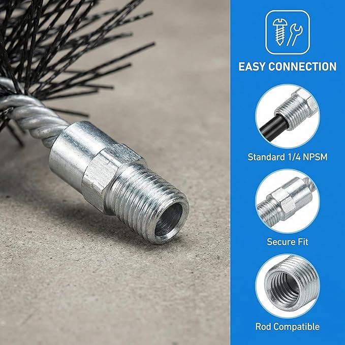 6" Round Poly Chimney Cleaning Brush,1/4 INCH NPSM Fitting,Masonry Flue Compatible 、Stainless Steel Insulated Chimneys, or Metal Stove Pipes