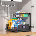 Under Sink Organizer 2 Tier, Pull Out Drawer Slides Under Sink Storage for Bathroom Kitchen,Multi-Purpose Drawer Under Cabinet Organizer for Cleaning Supplies (Black, 1 Pack)