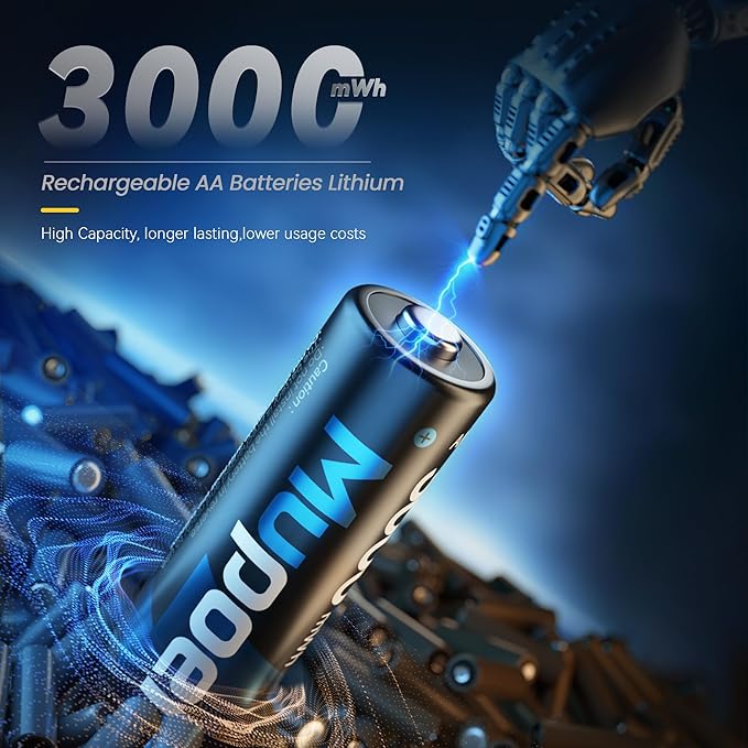 Rechargeable AA Batteries 24 Count,Lithium Battery AA 1.5V 3000mWh,Double A Rechargeable Battery,Pilas Recargables AA,Li ion Two A Batteries for Blink Xbox Long Lasting Blue