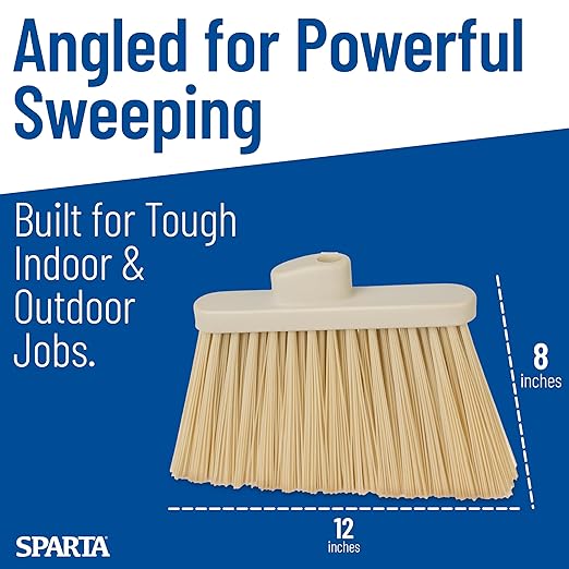 SPARTA Plastic Broom Head, Angled, Un-Flagged for Large Debris Indoor, Outdoor, Home, Restaurant, Lobby, Office, 12 Inches, Tan
