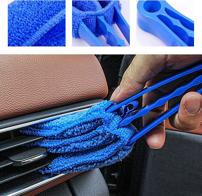 Window Blind Cleaner Duster Brush, Blind Duster Brushes with 5 Washable Microfiber Sleeves, Cleaner Brush Tools for Window Blinds Air Conditioner Vents, Car Accessories