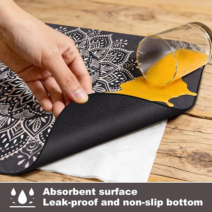 Yamaziot Boho Coffee Mat 12"x20", Floral Dish Drying Mat for Kitchen Counter, Non Slip Coffee Bar Accessories Espresso Machine Dish Rack