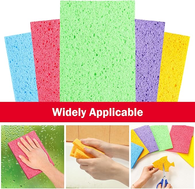 Honeydak 12 Pcs Cellulose Compressed Sponges for Craft 5" x 7" DIY Art Stamps Projects Supplies Assorted Colors Natural Dish Sponges for Classroom Crafts Home Cleaning