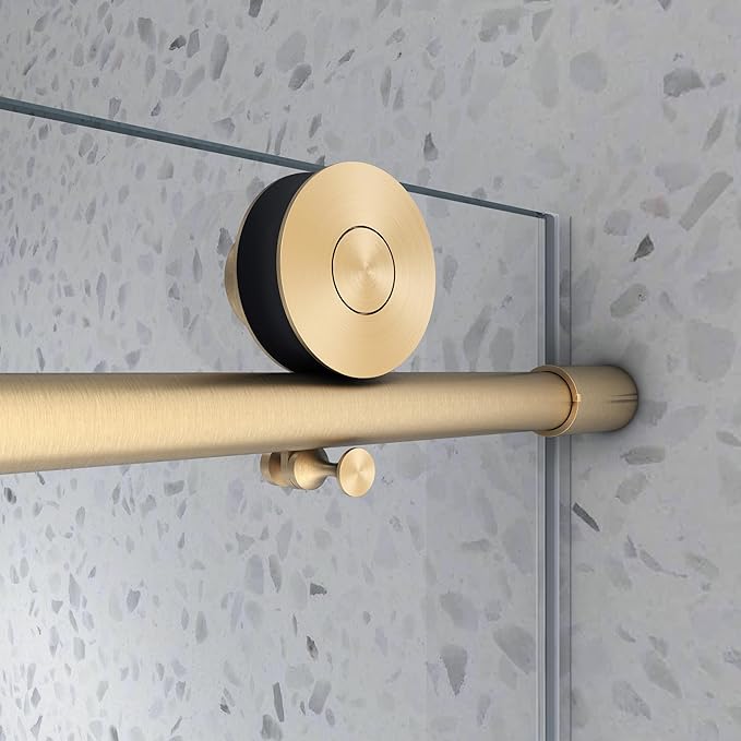 Favfurish Single Sliding Shower Door,55"-60" W x 63" H Frameless Shower Door with 5/16" (8mm) Thick SGCC Tempered Glass W/Adjustable Soft Closing,Bathroom Glass Door for Spa（Brushed Gold）