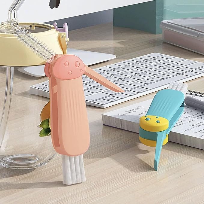3 in 1 Cup Lid Gap Cleaning Brush Multifunctional Bottle Cleaning Brush for Water Bottle Cup Lid Gap for Gaps of Various Containers (Blue Pink(Mushroom))