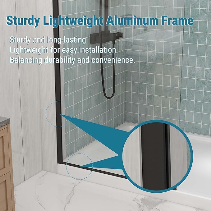 Sunrosa 32"×76" Shower Glass Panel,8mm Thick Shower Screen,Matte Black Semi-Frameless Bathroom Shower Door, Easy to Clean