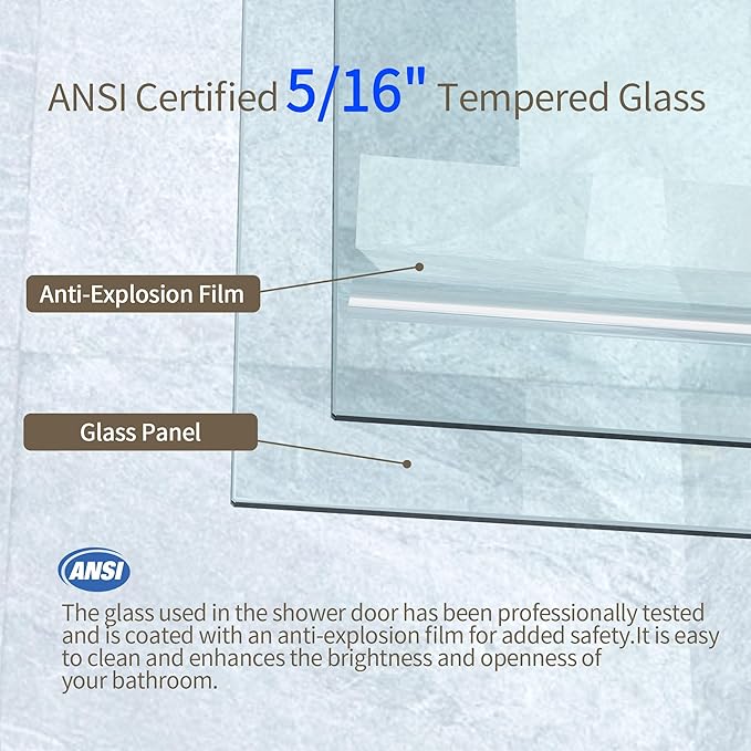 56-60" W x 76" H Frameless Shower Door,Sliding Shower Door with 5/16"(8mm) Clear SGCC Tempered Glass,Glass Shower Door w/Seal Strip Parts and Handle,Stainless Steel Hardware,Black