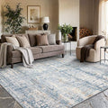 6x9 Washable Area Rug for Living Room, Modern Abstract Large Boho Rugs for Office, Dining Room, Kids Room, Farmhouse, Durable Low Pile Non Slip Carpet for High Traffic Areas, Blue Beige