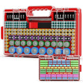 Battery Organizer Storage Holder Box Case with Tester, Ultra-Large 280+ Batteries Double-Sided Variety Pack,Holds AA AAA 4A C D Cell 9V 3V Lithium18650 LR44 CR2 CR123 CR1632 - Red