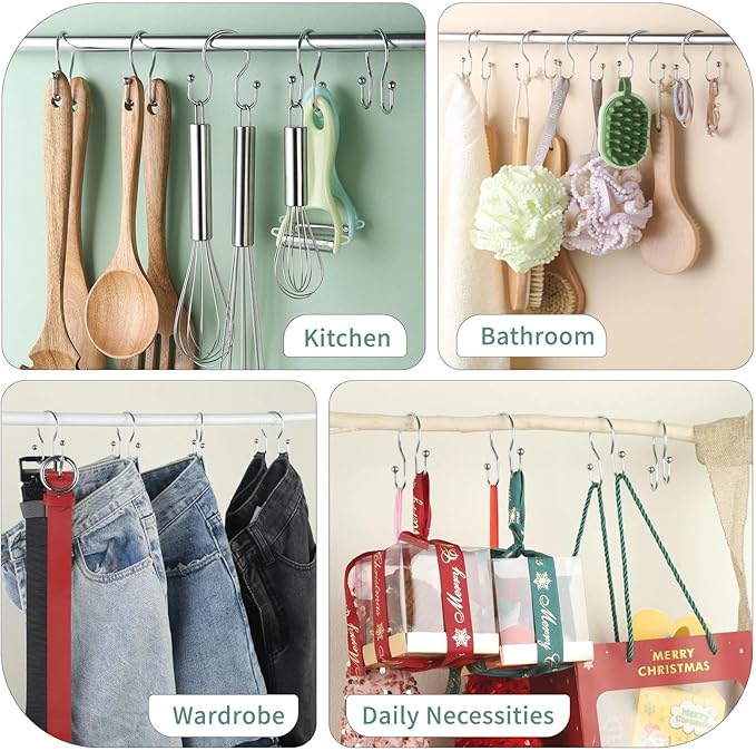 Goowin Shower Curtain Hooks, 12 Pcs Shower Curtain Rings, Stainless Steel Shower Curtain Hangers, Metal Shower Curtain Hooks Rings Rust Proof, Minimalist Shower Hooks for Shower Curtain, Chrome