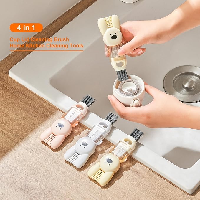 4 in 1 Cup Lid Cleaning Brush, Multifunctional Bottle Cleaning Brush, Cup Crevice Cleaning Tools, Easy to Clean and Storage, Cup Lid Gap Cleaner, Home Kitchen Cleaning Tools - 3Pcs