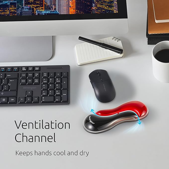 Kensington Slim Duo Gel Mouse Wrist Rest Support Cushion for Low Profile Mice & Trackballs, Ergonomic Mouse Wrist Support for Pain Relief, Comfortable Non-Skid Gel, Red 7.56" x 2.83" x 0.87" K62440NA