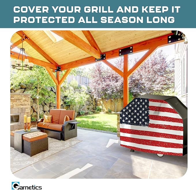 US Flag 64 Inch Grill Cover - Waterproof, Heavy Duty Universal Cover for Outdoor & BBQ Grills