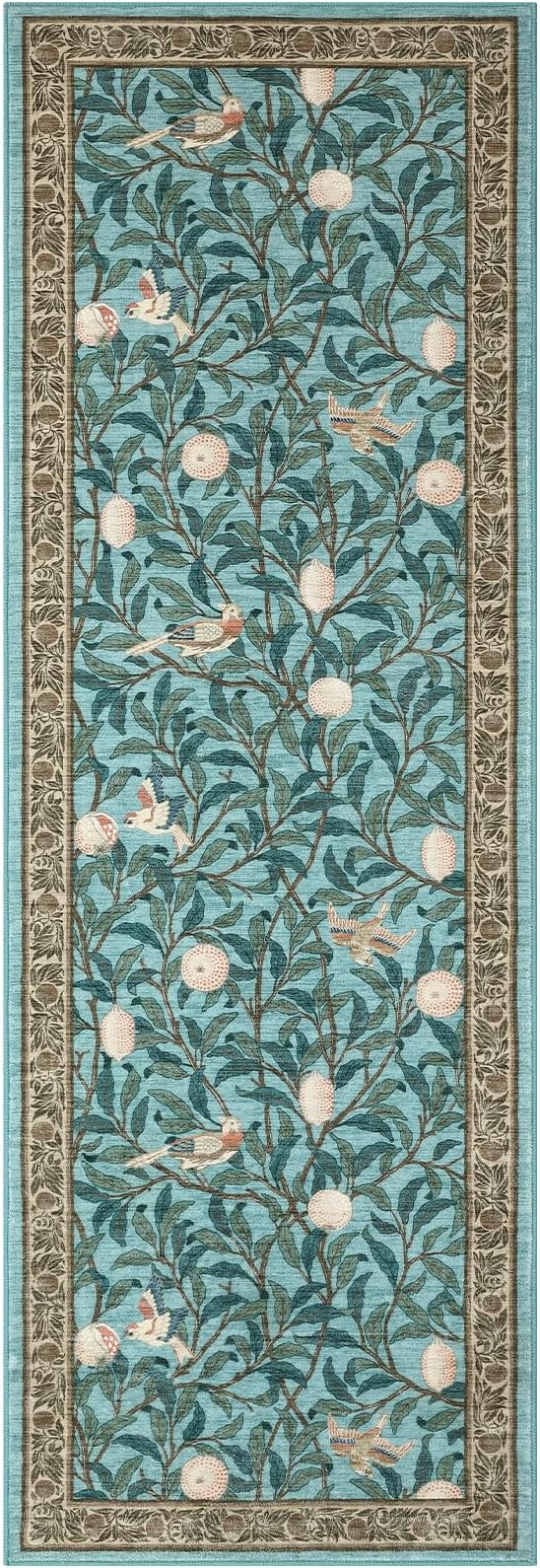 GarveeHome 2x6 Runners for Hallways Non Slip, Boho Leaf Kitchen Runner Rug Washable Rugs for Bedroom, Low Pile Soft Blue Runner Botanical Bird Rug for Dorm Entryway Laundry Room Bedroom