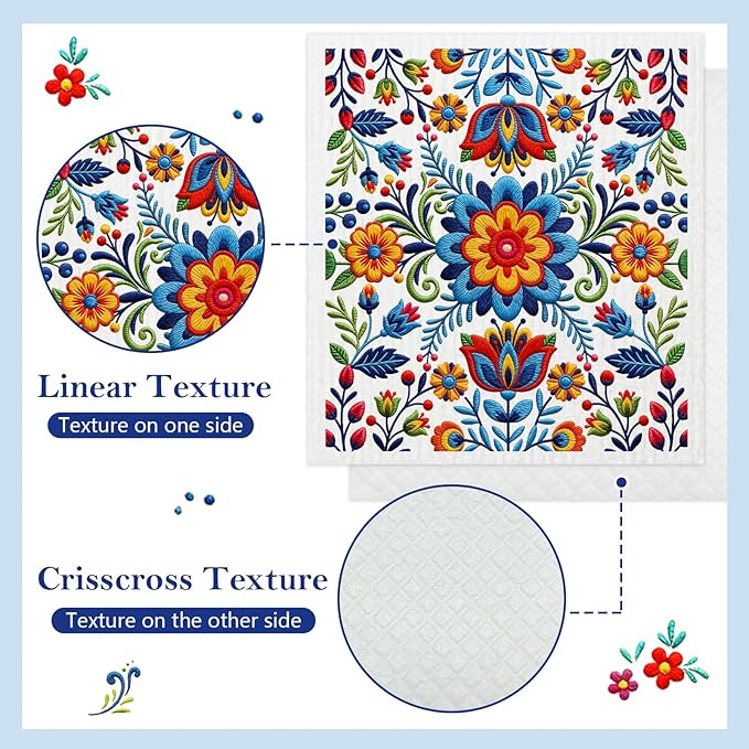 5 Pack Mixed Fiesta Floral Cinco De Mayo Kitchen Dishcloths Dish Towel, Dish Towels for Kitchen, Swedish Dishcloth Colorful Flower, Paper Towels Reusable, Dish Cloth Towel Cleaning for Home
