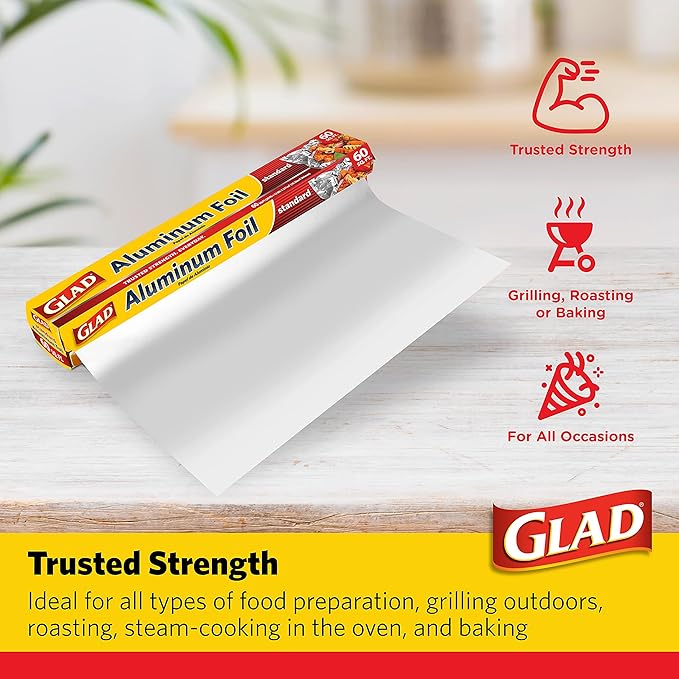 Glad Heavy Duty Aluminum Foil - 60 Sq Ft, 24 Pack | All Purpose Foil for Grilling, Roasting, Baking & Food Storage
