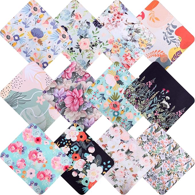 12Pcs Multicolor Flowers Drawing Microfiber Cleaning Cloths for Cameras Lenses,Eyeglasses,Jewelry,Crystal,i pad,Screens&More