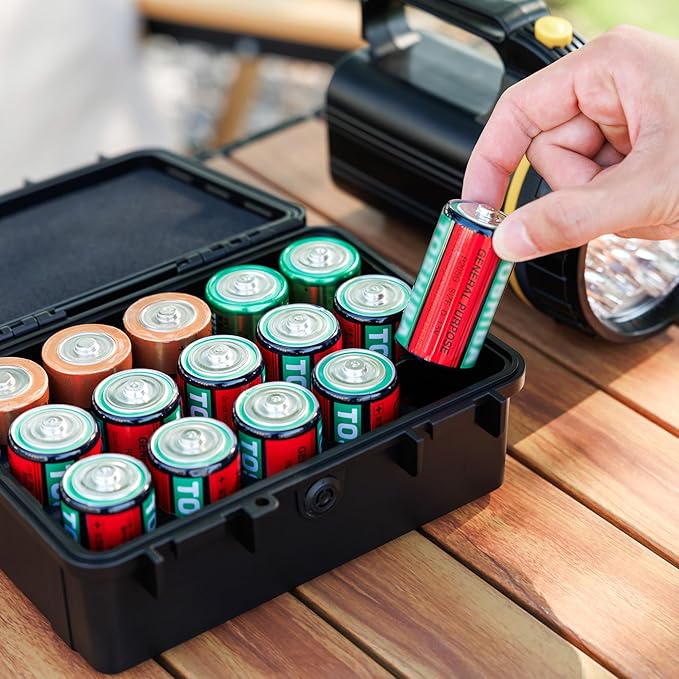 KIWIFOTOS 15 Slots D Battery Organizer Storage Case IP67 Waterproof D Cell LR20 Alkaline Batteries Holder Containers Shockproof for Household Outdoor Camping All-Purpose